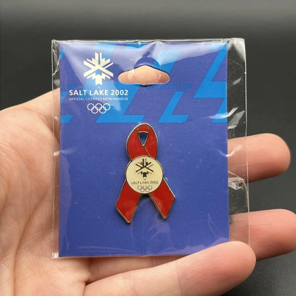 2002 Salt Lake City‎ Olympics Red Ribbon Lapel Hat Pin